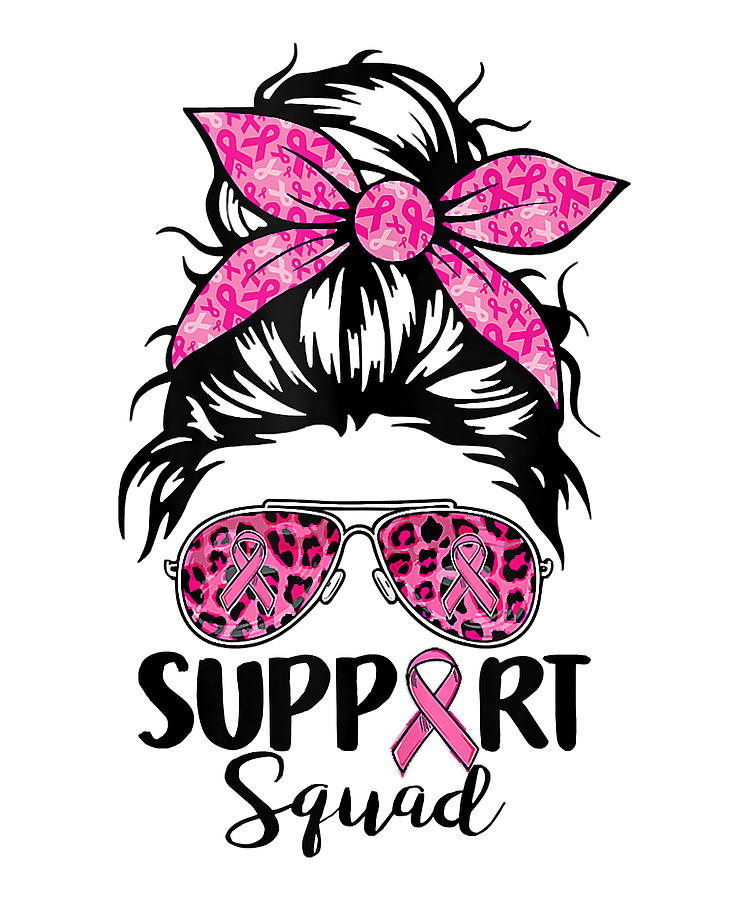 Support Squad Messy Bun Pink Ribbon Breast Cancer Warrior Tank Top