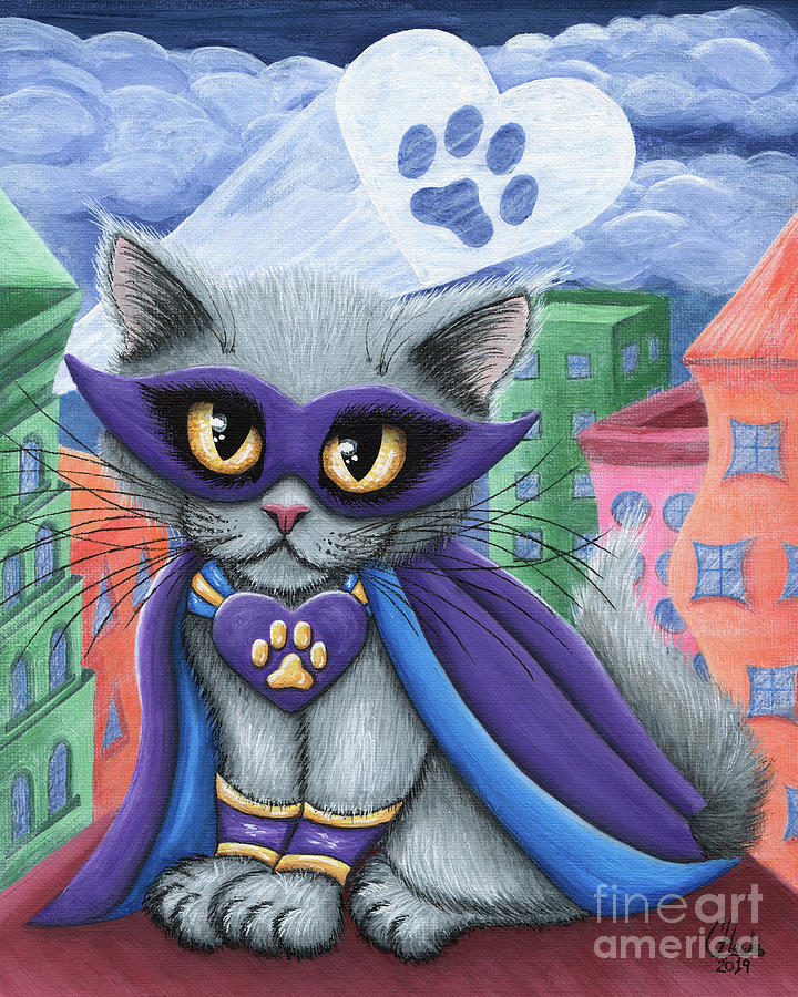 SupurrKitty - Super Hero Cat Painting by Carrie Hawks