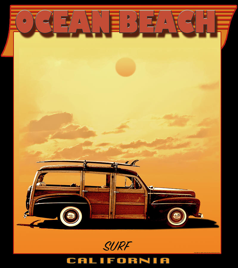 Surf California Ocean Beach Woody Digital Art