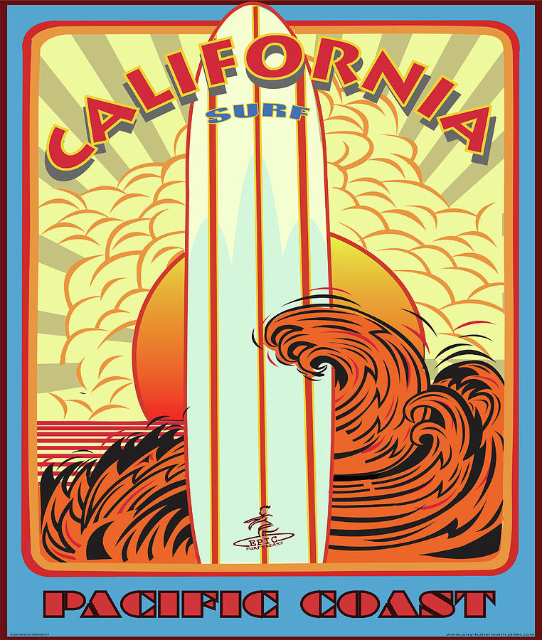 Surf California Pacific Coast Digital Art by Larry Butterworth