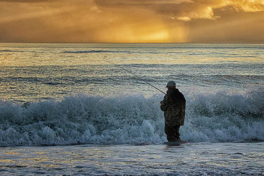 Surf Fisherman at Sunset - Atlantic Beach, NC Photograph by Bob Decker