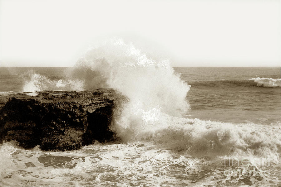 Charles Photograph - Surf hitting rocks Santa Cruz Circa 1900 by Monterey County Historical Society
