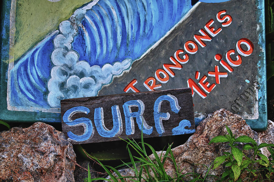 Sign Photograph - Surf Lessons, Troncones Mexico by William Mertz Photography