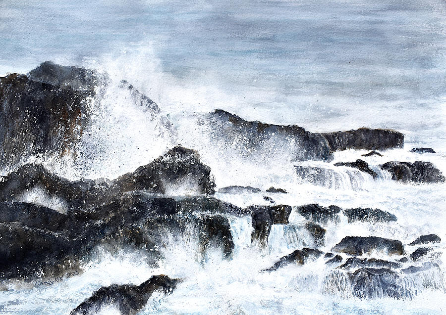 Surf on a Rocky Coast Painting by Wendy Keeney-Kennicutt