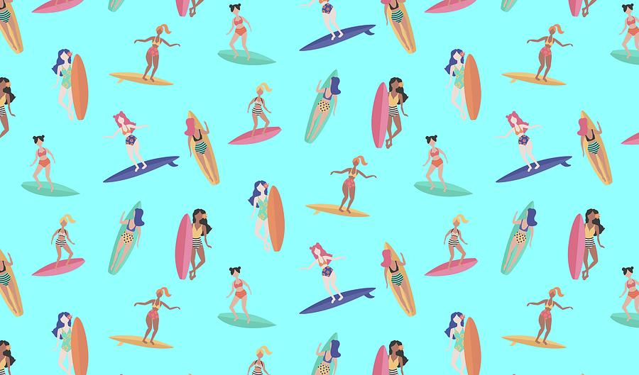 Surf pattern all over print surfing cartoon Tapestry - Textile by ...