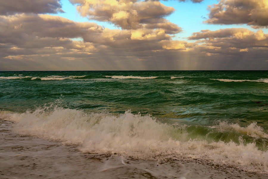 Surf, Sunrays and Clouds Photograph by Deb Beausoleil