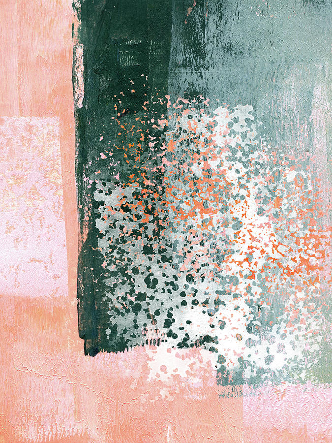 Abstract Painting - Surfaces 3 - Abstract in Green, Teal, Coral, Pink and White by Menega Sabidussi