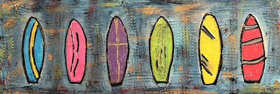 Surfboards in a Row Painting by Rachelle Stracke