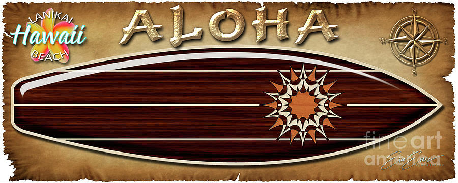 Surfboard Wooden Dark Wood Star Design Coffee Mug Photograph by Aloha Art