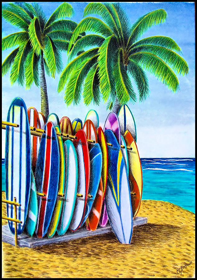 surfboard beach art