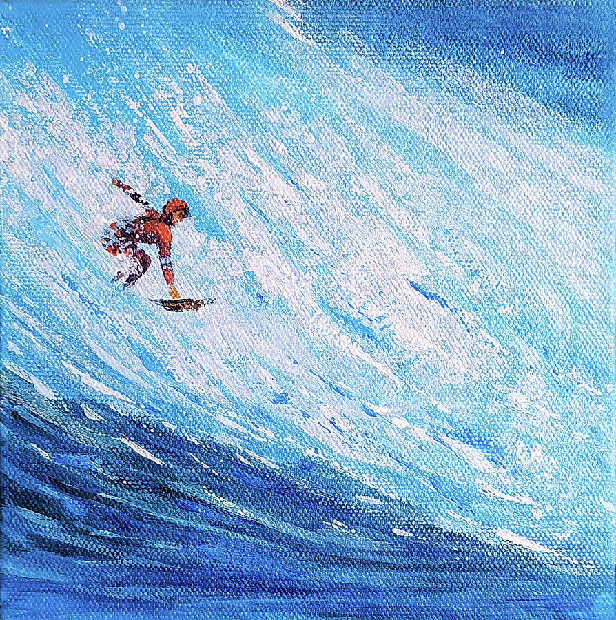 Surfer and the waves Drawing by Asha Sudhaker Shenoy