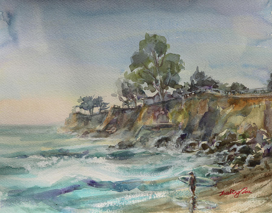 Surfer at Capitola State Beach Painting by Xueling Zou