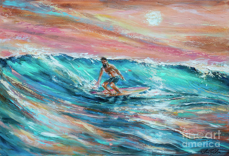 Surfer at Dawn Painting by Linda Olsen