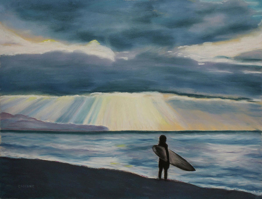 Surfer at Sunrise Painting by Jill Ciccone Pike