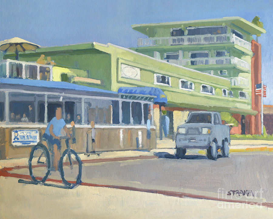 Surfer Beach Hotel and World Famous Restaurant - Pacific Beach, San Diego, California Painting by Paul Strahm