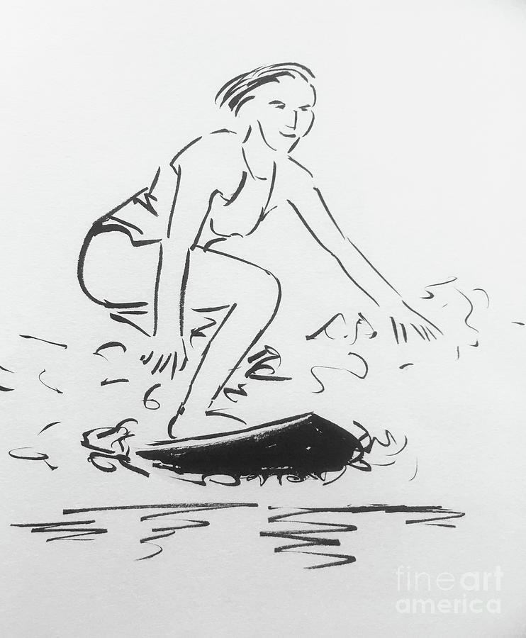 Surfer Girl Drawing by Maxie Absell