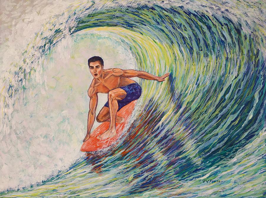 American Landmark Painting - Surfer on the beach of Santa Catarina by Vladimir Frolov