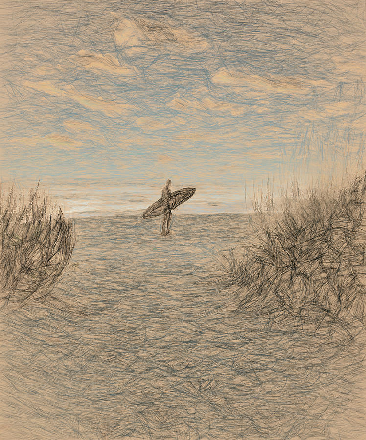 Surfer Sketch Digital Art by Alison Frank