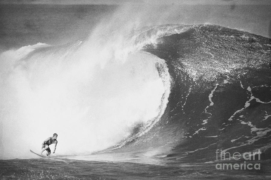 Vintage Photograph - Surfer Surfing a Big Wave at Pipeline Hawaii by Paul Topp