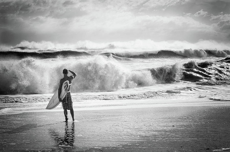 Surfer Watch Black and White Photograph by Laura Fasulo