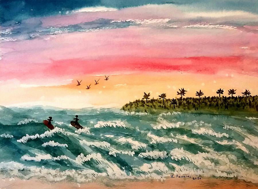 Surfers Painting by B Kathleen Fannin