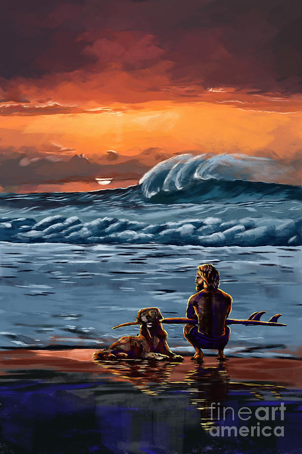 Surfing 03d Painting by Tim Gilliland