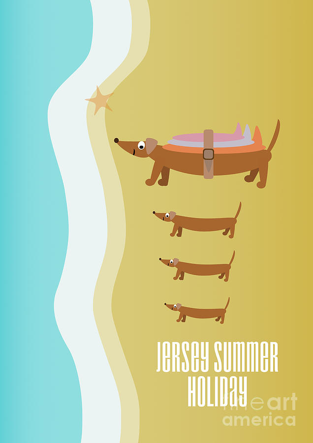Surfing Dachshund Family on a Jersey Summer Holiday  Digital Art by Barefoot Bodeez Art