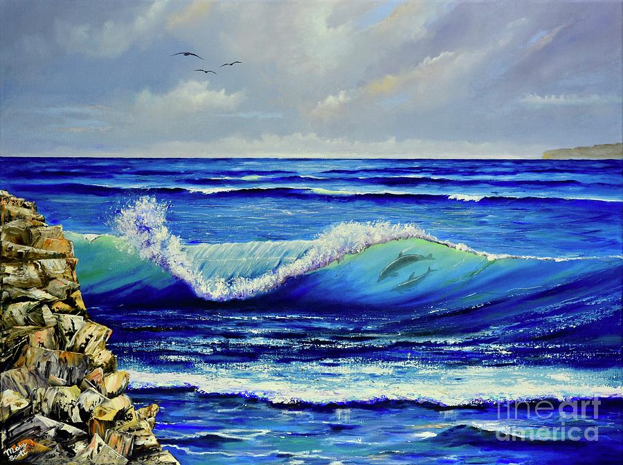 Surfing Dolphins S. C. Painting by Mary Scott