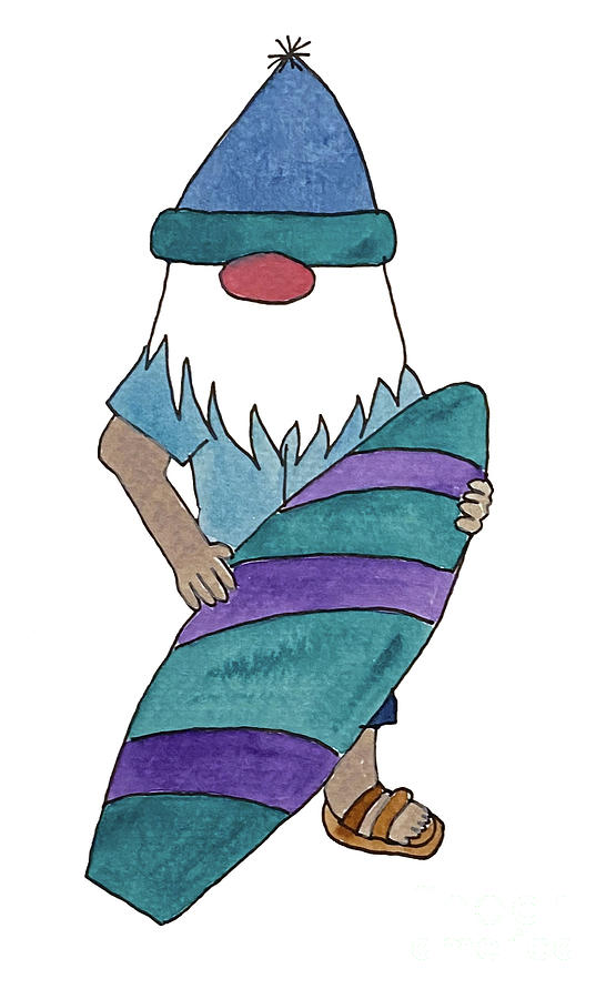 Surfing Gnome Mixed Media by Lisa Neuman