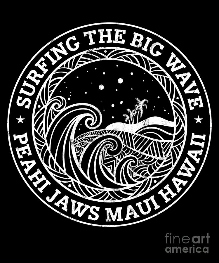 Paradise Drawing - Surfing Hawaii Riding The Big Wave Peahi Maui by Noirty Designs