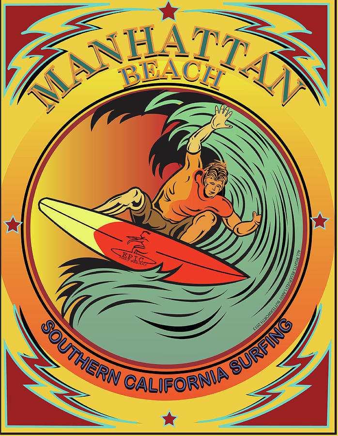 Surfing Manhatten Beach California Digital Art by Larry Butterworth