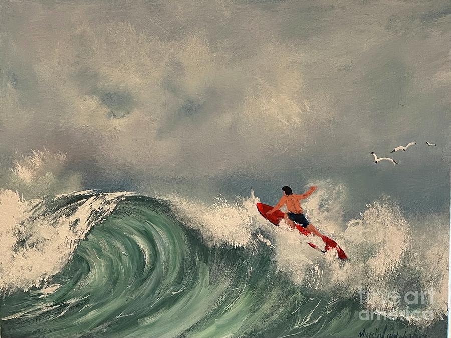 Surfing Painting by Miroslaw  Chelchowski