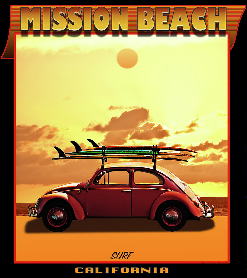 Surfing Mission Beach California Digital Art by Larry Butterworth