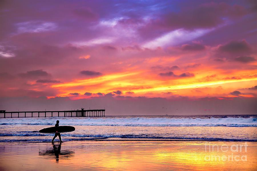 Surfing Pacific Beach at Sunset Photograph by Leslie Wells