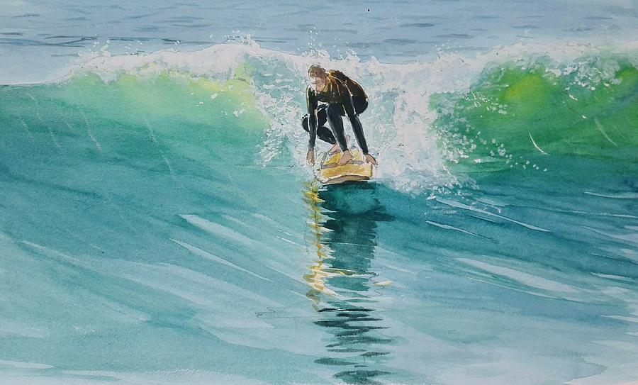 Surfing Portugal Painting by Sandie Croft