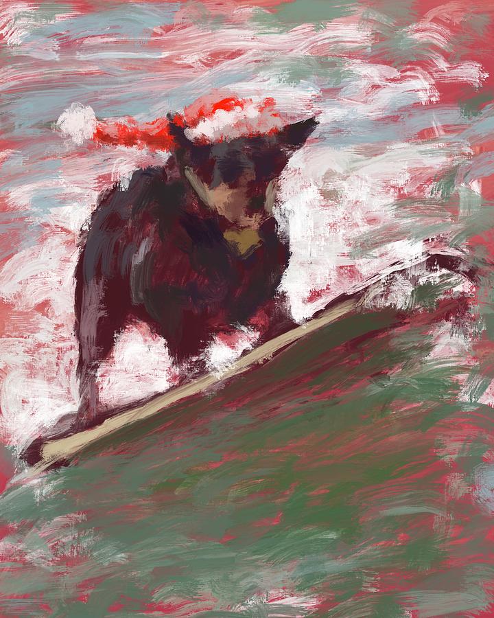 Surfing Santa Dog Painting by Larry Whitler