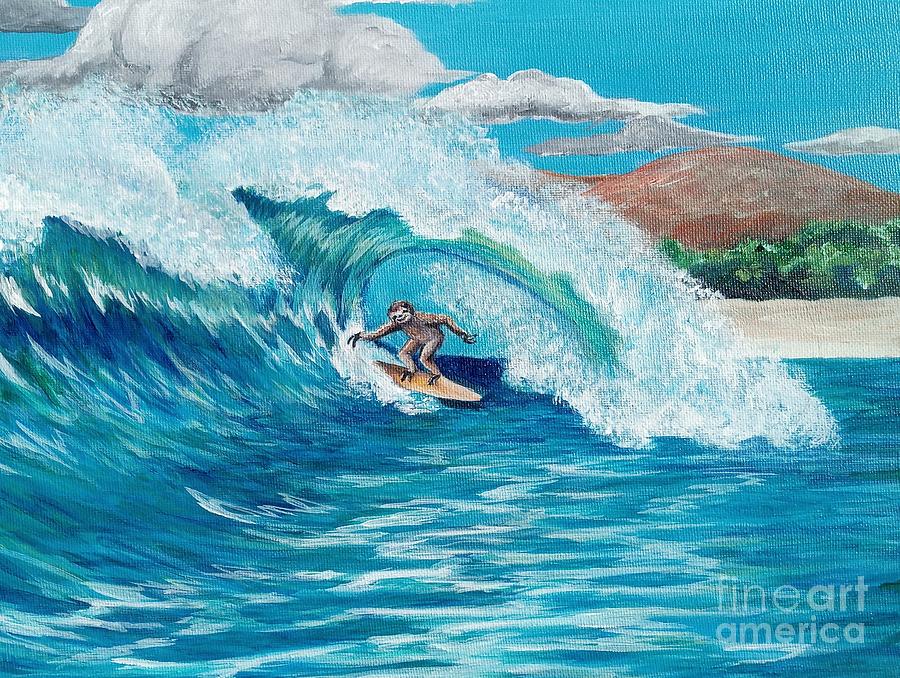 Surfing Sloth Ripcurl Wave 2  Painting by Sonya Allen