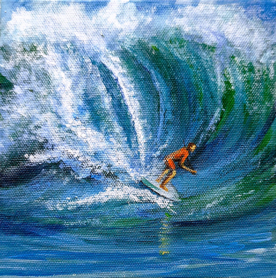Surfing the ocean 8 Painting by Asha Sudhaker Shenoy