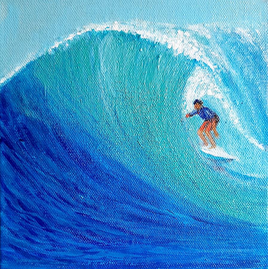 Surfing the ocean Painting by Asha Sudhaker Shenoy