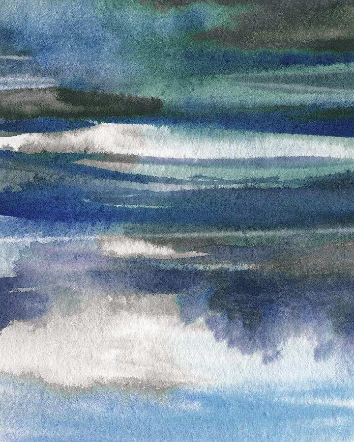 Surfing The Waves Of Deep Blue Ocean Abstract Landscape Contemporary Art I Painting by Irina Sztukowski