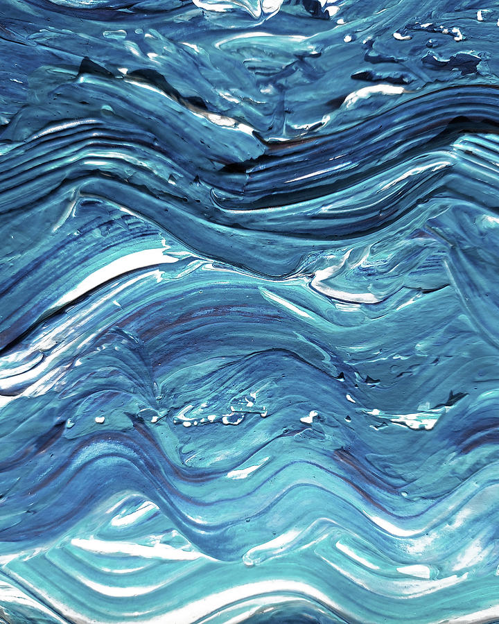 Surfing The Waves Of Deep Blue Ocean Abstract Landscape Contemporary Art VI Painting by Irina Sztukowski