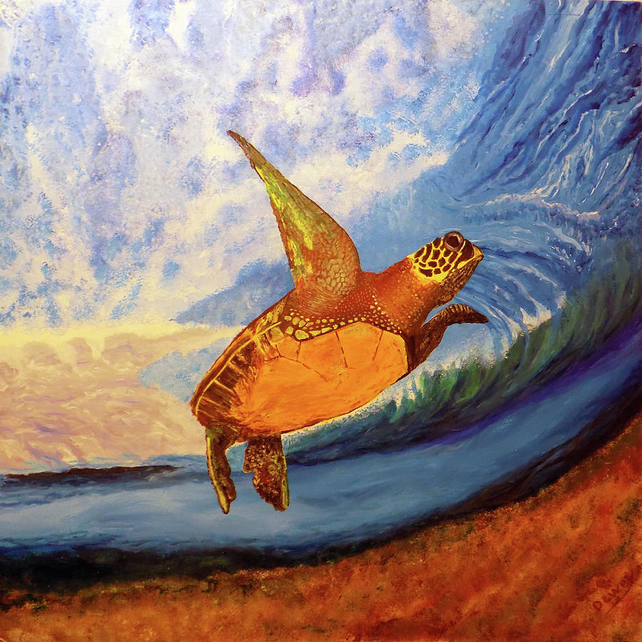 Surfing Turtle Painting by Dewey Engstrom - Fine Art America