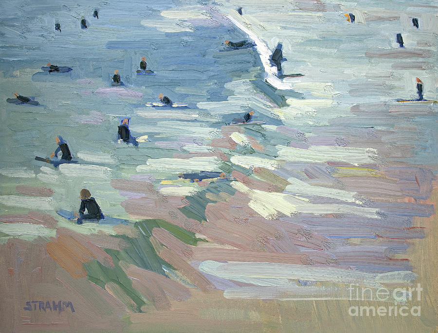 Surfing USA - Surfers Waiting to Catch a Wave and Catching Waves in Southern California Painting by Paul Strahm