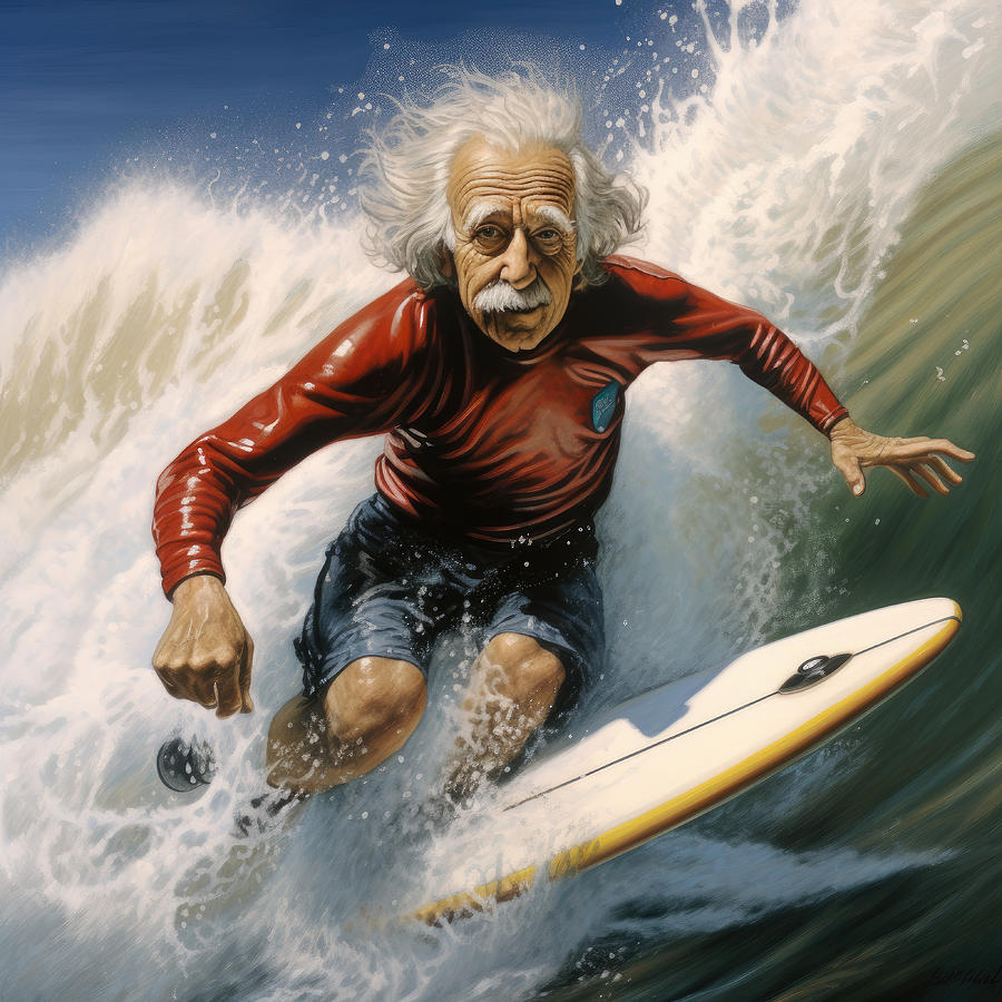 Albert Einstein Painting - Surfing with Einstein by My Head Cinema
