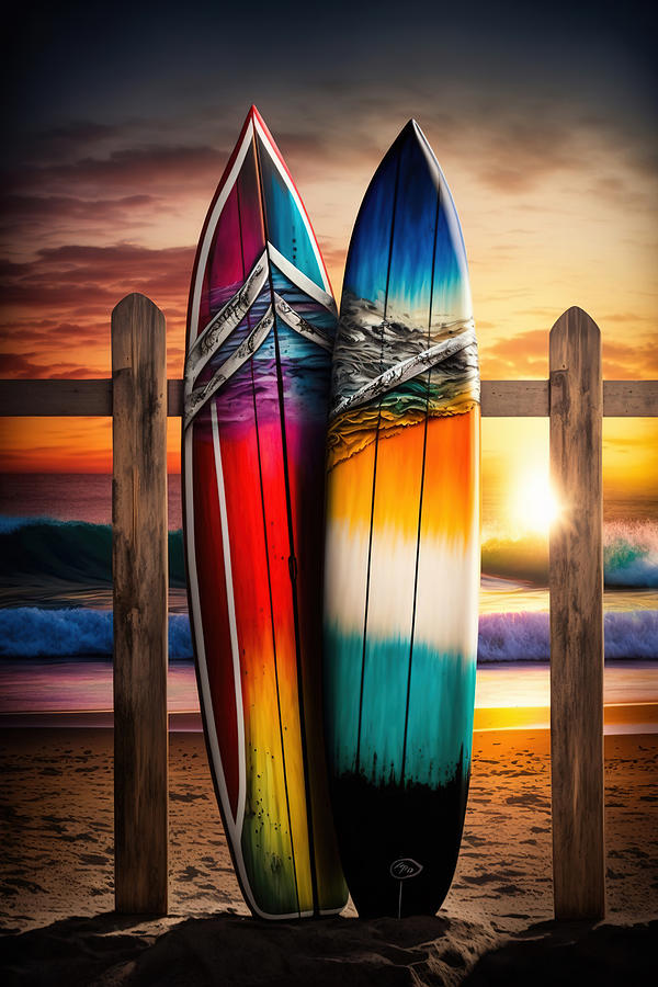 Surfs Up At The Beach With Surfboards Digital Art by Athena Mckinzie
