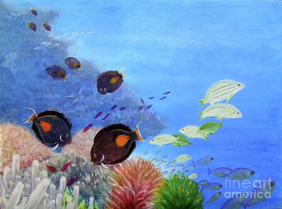 Surgeonfish and Coral Painting by Mary Deal