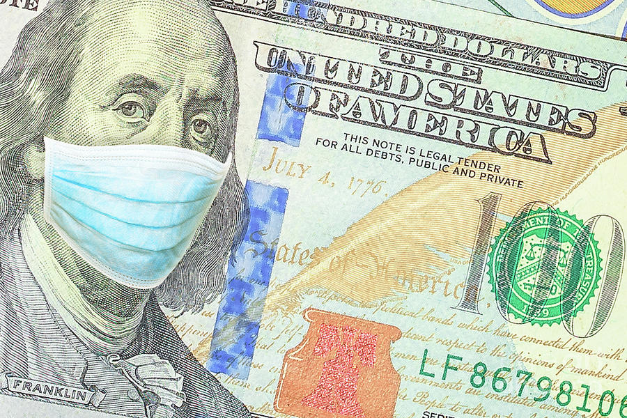 Surgical mask on 100 American dollars banknote Photograph by Benny Marty