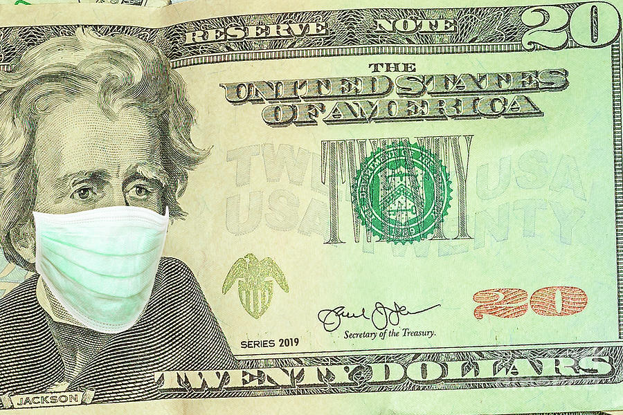Surgical mask on American 20 dollars banknote Photograph by Benny Marty