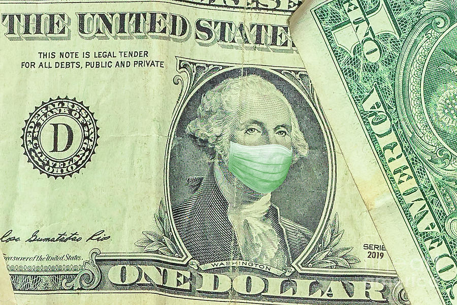 Surgical mask on George Washington one American dollar Photograph by Benny Marty