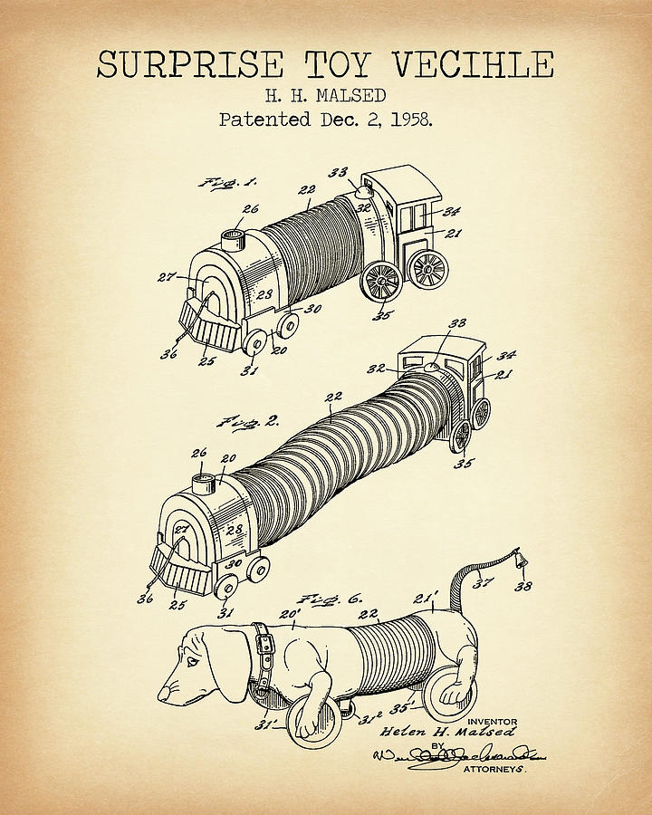Toy Story Digital Art - Surprise toy vintage patent by Dennson Creative